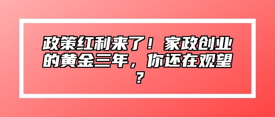 政策红利来了！家政创业的黄金三年，你还在观望？