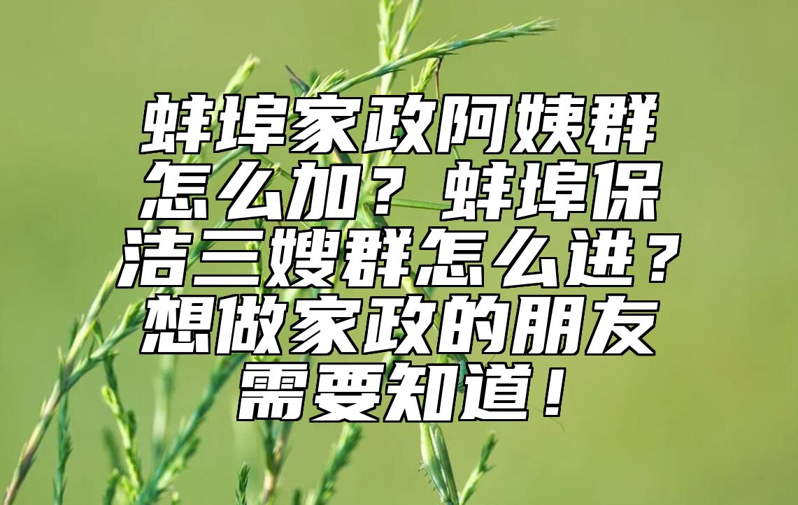 蚌埠家政阿姨群怎么加？蚌埠保洁三嫂群怎么进？想做家政的朋友需要知道！