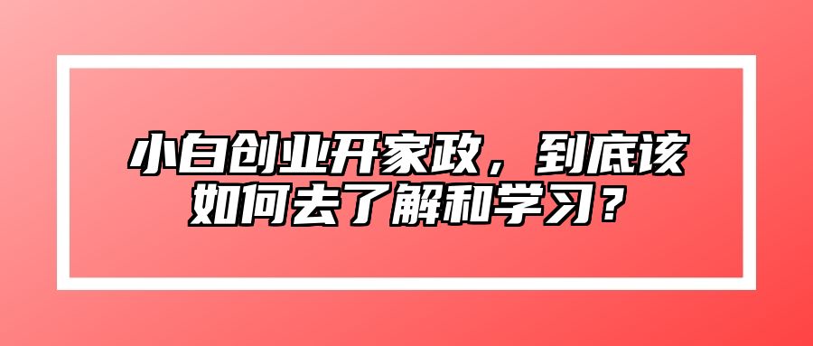 小白创业开家政，到底该如何去了解和学习？