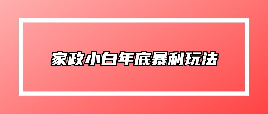 家政小白年底暴利玩法