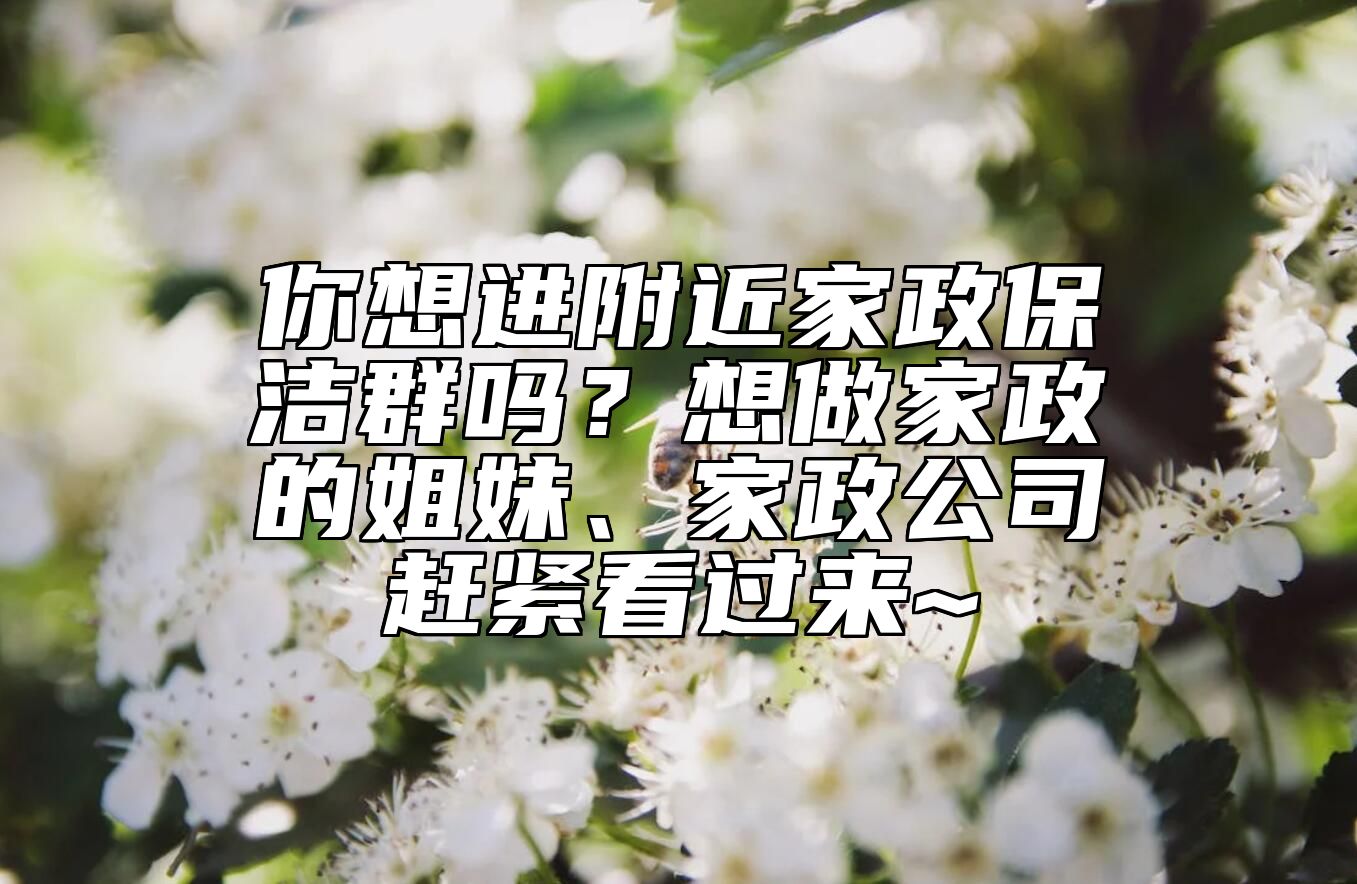 你想进附近家政保洁群吗？想做家政的姐妹、家政公司赶紧看过来~