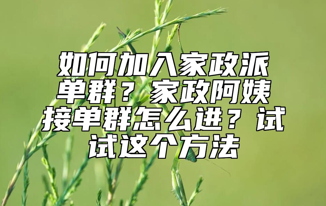 如何加入家政派单群？家政阿姨接单群怎么进？试试这个方法